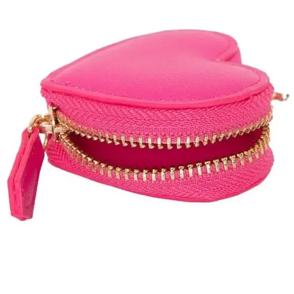 Hot Pink Heart Coin Purse & Bag Charm Keychain - Picture 2 of 4